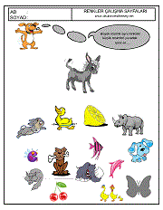 okul öncesi renkler çalışma sayfaları; verilen resimle aynı renkte olan resimleri işaretle